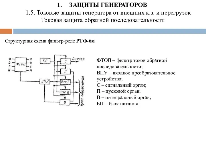 ЗАЩИТЫ ГЕНЕРАТОРОВ 1.5. Токовые защиты генератора от внешних к.з. и перегрузок