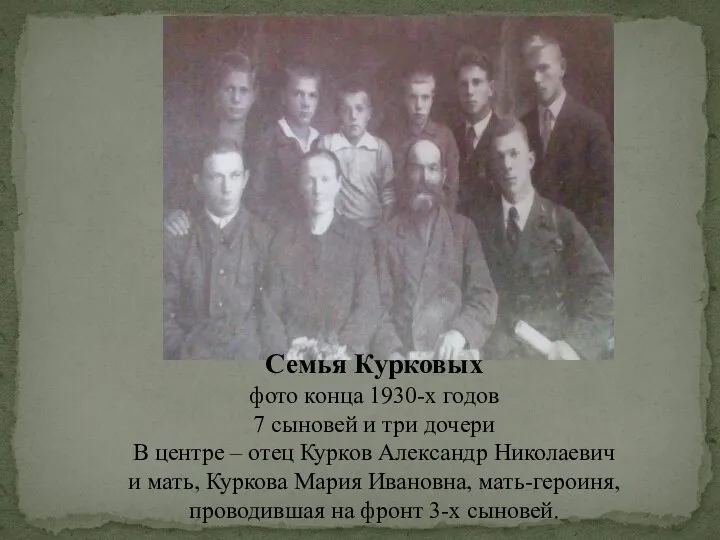 Семья Курковых фото конца 1930-х годов 7 сыновей и три дочери