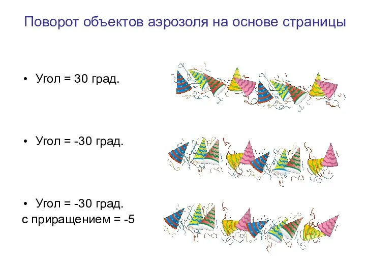 Поворот объектов аэрозоля на основе страницы Угол = 30 град. Угол