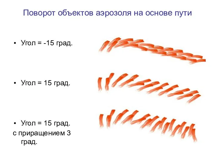 Поворот объектов аэрозоля на основе пути Угол = -15 град. Угол