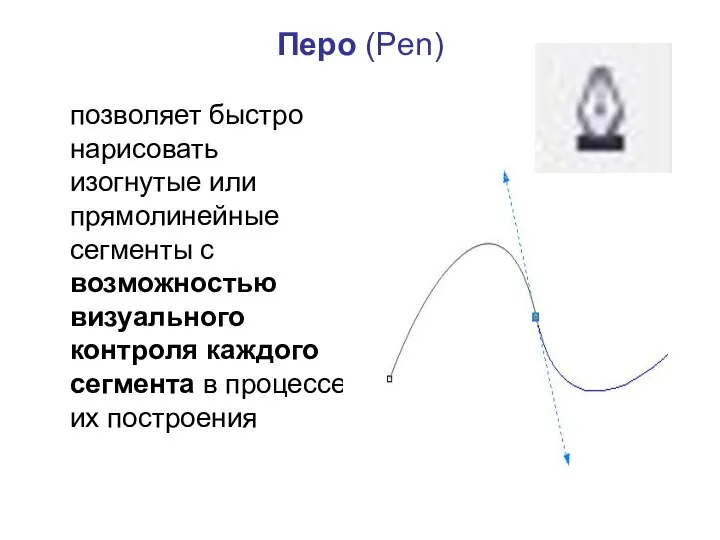 Перо (Pen) позволяет быстро нарисовать изогнутые или прямолинейные сегменты с возможностью