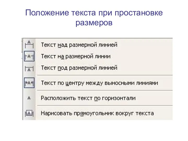 Положение текста при простановке размеров