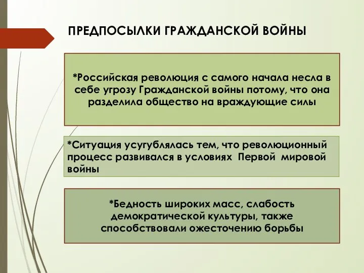 ПРЕДПОСЫЛКИ ГРАЖДАНСКОЙ ВОЙНЫ *Российская революция с самого начала несла в себе