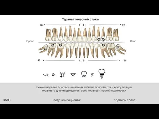 Терапевтический статус подпись врача: подпись пациента: Право 11 21 31 41