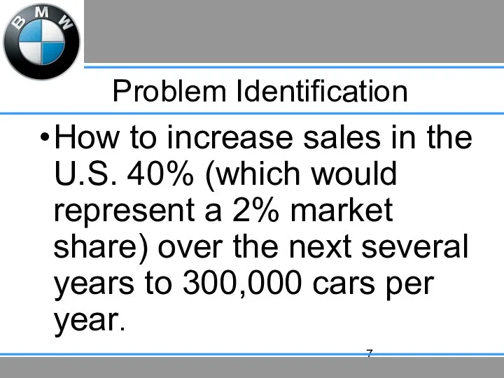 Problem Identification How to increase sales in the U.S. 40% (which