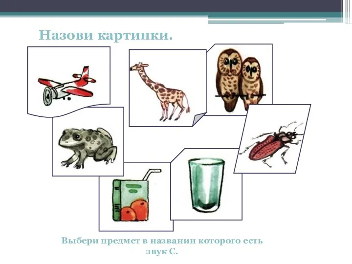 Выбери предмет в названии которого есть звук С. Назови картинки.