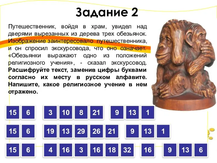 Задание 2 Путешественник, войдя в храм, увидел над дверями вырезанных из