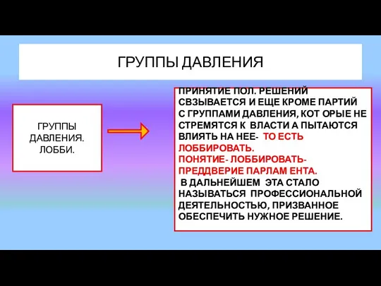 ГРУППЫ ДАВЛЕНИЯ ГРУППЫ ДАВЛЕНИЯ. ЛОББИ. ПРИНЯТИЕ ПОЛ. РЕШЕНИЙ СВЗЫВАЕТСЯ И ЕЩЕ