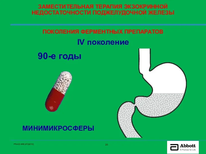 IV поколение 90-e годы МИНИМИКРОСФЕРЫ ЗАМЕСТИТЕЛЬНАЯ ТЕРАПИЯ ЭКЗОКРИННОЙ НЕДОСТАТОЧНОСТИ ПОДЖЕЛУДОЧНОЙ ЖЕЛЕЗЫ ПОКОЛЕНИЯ ФЕРМЕНТНЫХ ПРЕПАРАТОВ