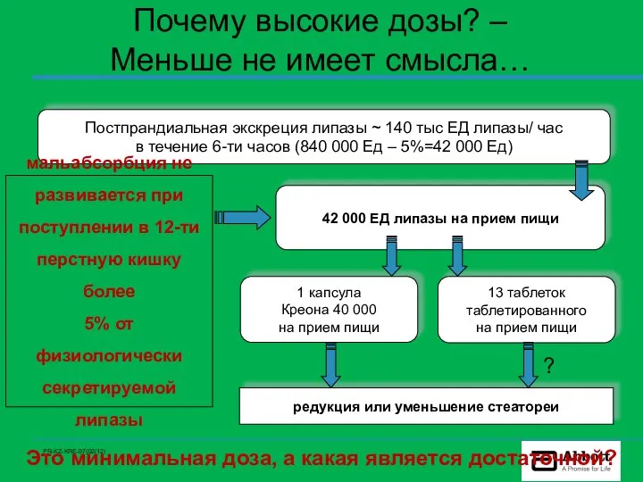 Постпрандиальная экскреция липазы ~ 140 тыс ЕД липазы/ час в течение