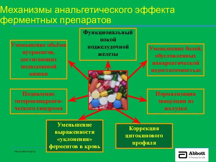 Механизмы анальгетического эффекта ферментных препаратов Функциональный покой поджелудочной железы Подавление энтеропанкреати-ческого