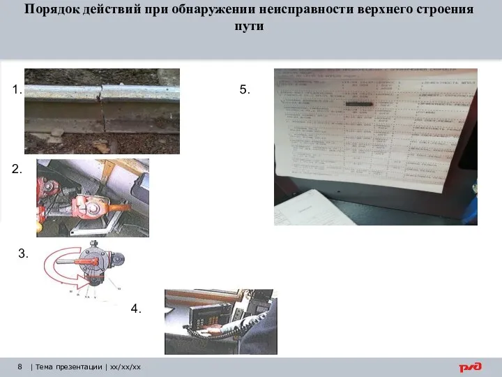 Порядок действий при обнаружении неисправности верхнего строения пути | Тема презентации