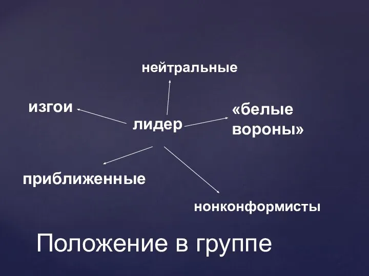 лидер нейтральные изгои приближенные нонконформисты «белые вороны» Положение в группе