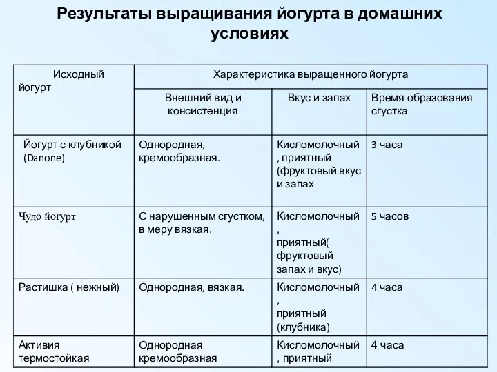 Результаты выращивания йогурта в домашних условиях