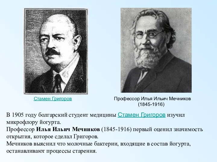 Стамен Григоров Профессор Илья Ильич Мечников (1845-1916) В 1905 году болгарский