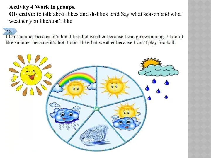 Activity 4 Work in groups. Objective: to talk about likes and