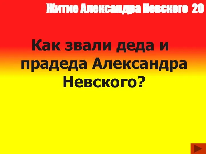 Житие Александра Невского 20 Как звали деда и прадеда Александра Невского?