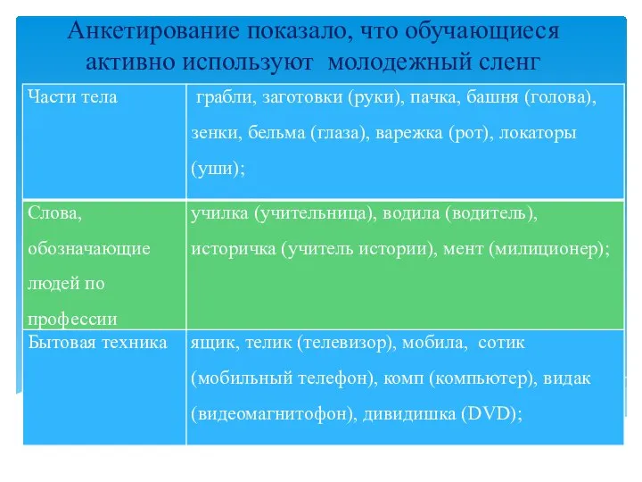 Анкетирование показало, что обучающиеся активно используют молодежный сленг