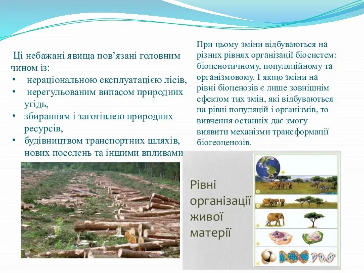 Ці небажані явища пов’язані головним чином із: нераціональною експлуатацією лісів, нерегульованим