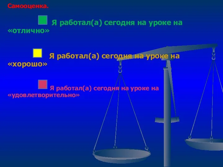 Самооценка. Я работал(а) сегодня на уроке на «отлично» Я работал(а) сегодня