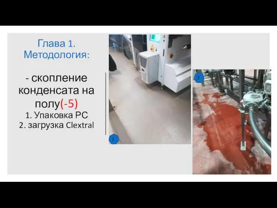 Глава 1. Методология: - скопление конденсата на полу(-5) 1. Упаковка РС 2. загрузка Clextral 1 2