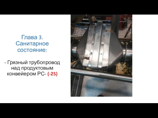 Глава 3. Санитарное состояние: - Грязный трубопровод над продуктовым конвейером РС- (-25)