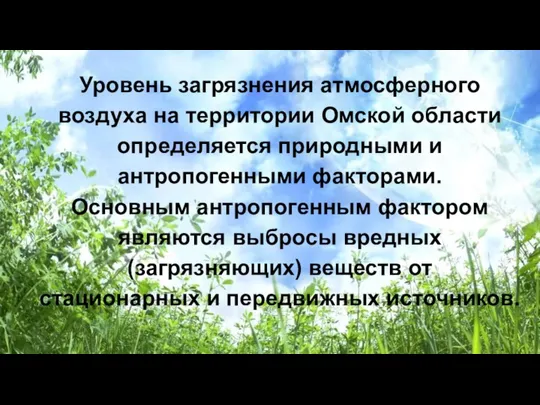 Уровень загрязнения атмосферного воздуха на территории Омской области определяется природными и