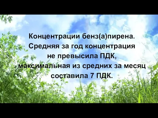 Концентрации бенз(а)пирена. Средняя за год концентрация не превысила ПДК, максимальная из