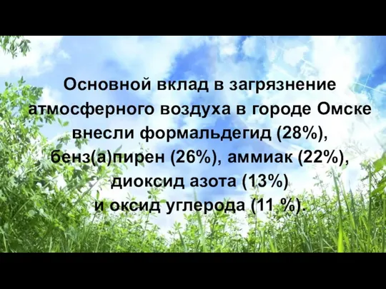 Основной вклад в загрязнение атмосферного воздуха в городе Омске внесли формальдегид