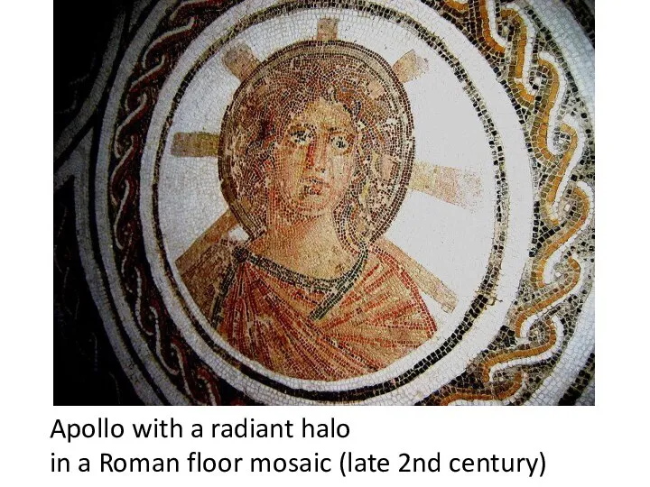 Apollo with a radiant halo in a Roman floor mosaic (late 2nd century)