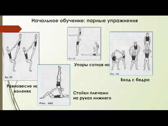 Начальное обучение: парные упражнения Равновесие на коленях Вход с бедра Упоры