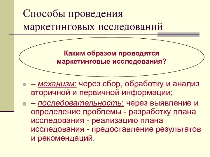 Способы проведения маркетинговых исследований – механизм: через сбор, обработку и анализ