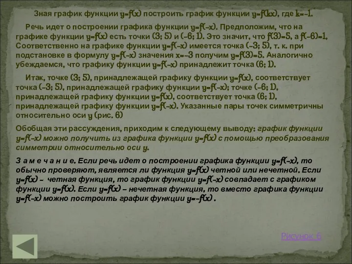 Зная график функции y=f(x) построить график функции y=f(kx), где k=-1. Речь