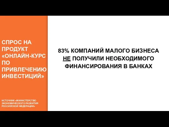 СПРОС НА ПРОДУКТ «ОНЛАЙН-КУРС ПО ПРИВЛЕЧЕНИЮ ИНВЕСТИЦИЙ» ИСТОЧНИК «МИНИСТЕРСТВО ЭКОНОМИЧЕСКОГО РАЗВИТИЯ