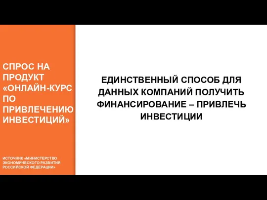 СПРОС НА ПРОДУКТ «ОНЛАЙН-КУРС ПО ПРИВЛЕЧЕНИЮ ИНВЕСТИЦИЙ» ИСТОЧНИК «МИНИСТЕРСТВО ЭКОНОМИЧЕСКОГО РАЗВИТИЯ