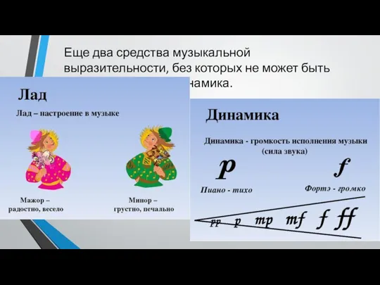 Еще два средства музыкальной выразительности, без которых не может быть музыки - это лад и динамика.