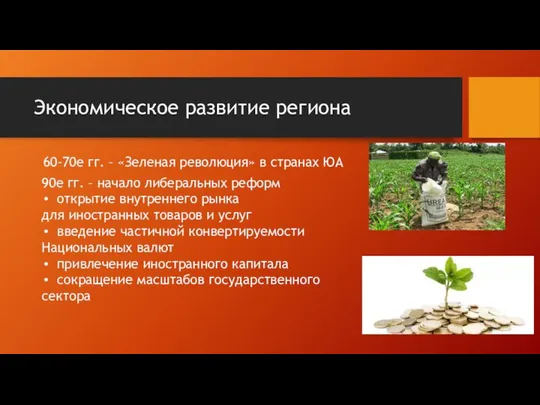 Экономическое развитие региона 60-70е гг. – «Зеленая революция» в странах ЮА