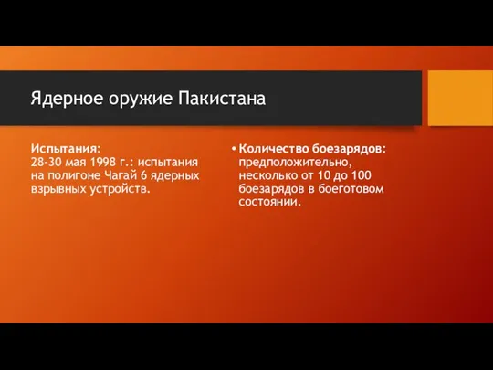 Ядерное оружие Пакистана Испытания: 28-30 мая 1998 г.: испытания на полигоне