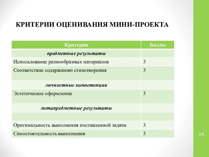 КРИТЕРИИ ОЦЕНИВАНИЯ МИНИ-ПРОЕКТА