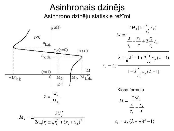 Asinhrono dzinēju statiskie režīmi Asinhronais dzinējs Klosa formula