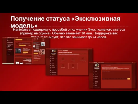 Получение статуса «Эксклюзивная модель» Написать в поддержку с просьбой о получении