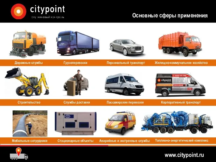 Корпоративный транспорт Топливно-энергетический комплекс Жилищно-коммунальное хозяйство Пассажирские перевозки Мобильные сотрудники Службы