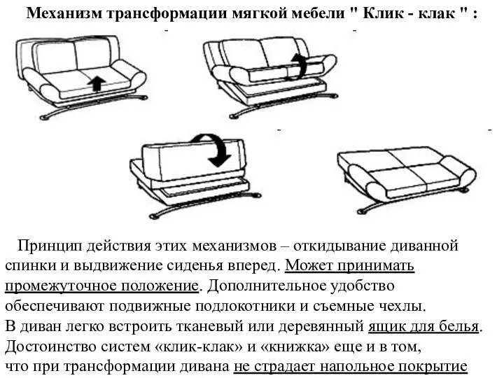 Механизм трансформации мягкой мебели " Клик - клак " : Принцип