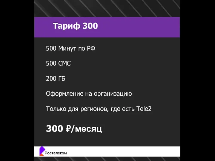 Тариф 300 500 Минут по РФ 500 СМС 200 ГБ 300