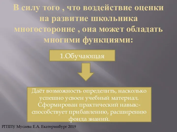 В силу того , что воздействие оценки на развитие школьника многосторонне