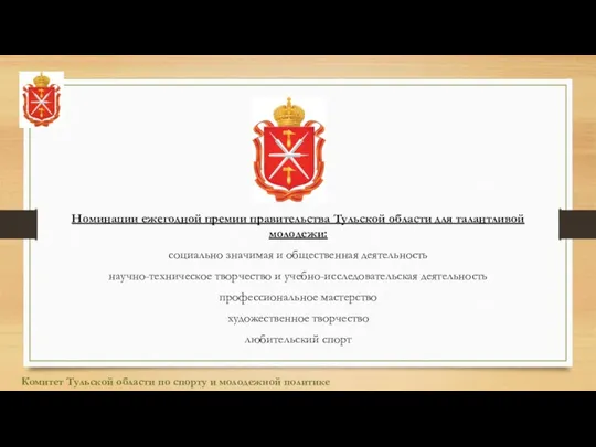 Номинации ежегодной премии правительства Тульской области для талантливой молодежи: социально значимая