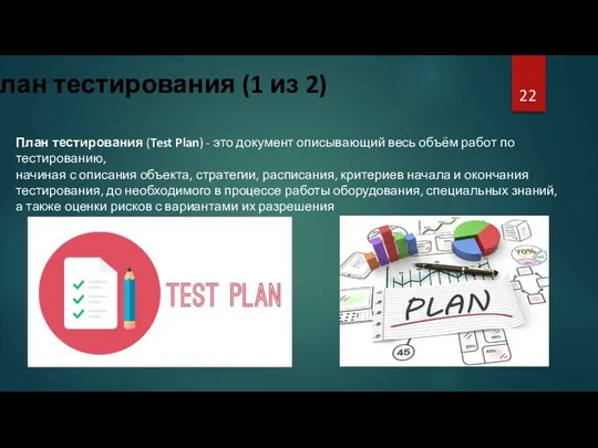 План тестирования (1 из 2) План тестирования (Test Plan) - это