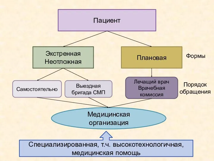 Пациент Экстренная Неотложная Плановая Формы Самостоятельно Выездная бригада СМП Лечащий врач