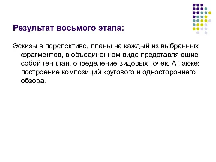 Результат восьмого этапа: Эскизы в перспективе, планы на каждый из выбранных