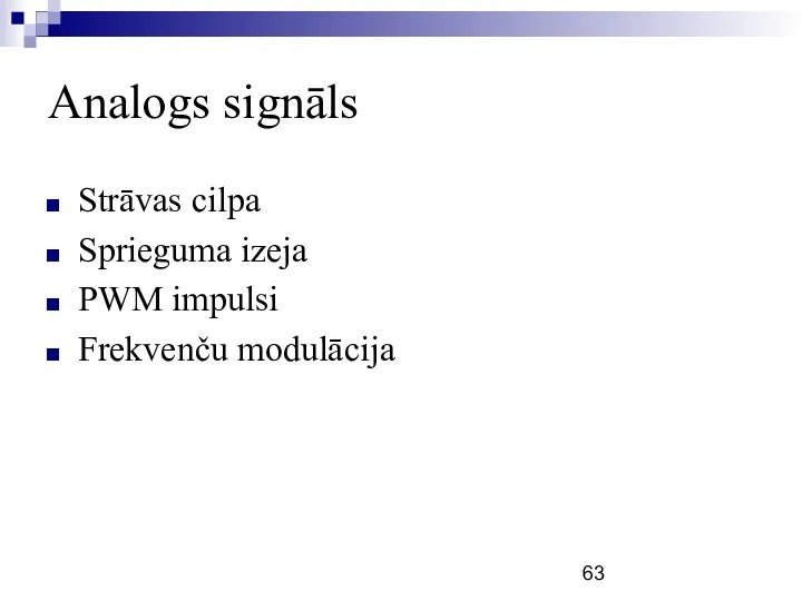 Analogs signāls Strāvas cilpa Sprieguma izeja PWM impulsi Frekvenču modulācija